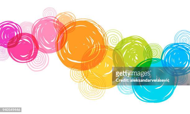 ilustraciones, imágenes clip art, dibujos animados e iconos de stock de fondo de círculos dibujados a mano colorido - arco iris