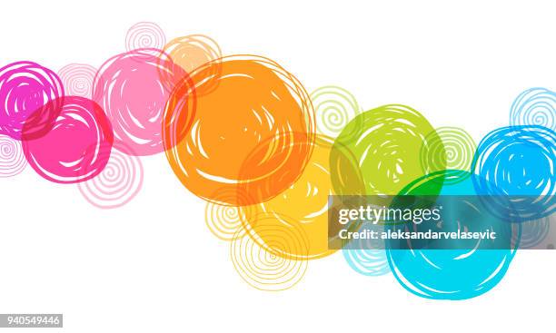 illustrazioni stock, clip art, cartoni animati e icone di tendenza di sfondo cerchi colorati disegnati a mano - rainbow vector