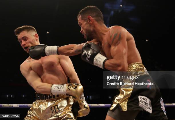 Yonfrez Parejo punches Ryan Burnett during there WBA Bantamweight Championship title fight at Principality Stadium on March 31, 2018 in Cardiff,...