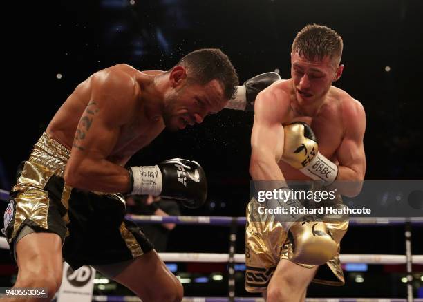 Ryan Burnett punches Yonfrez Parejo during there WBA Bantamweight Championship title fight at Principality Stadium on March 31, 2018 in Cardiff,...