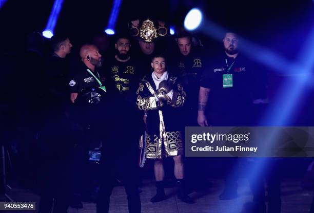 Ryan Burnett walks to the ring prior to his WBA Bantamweight Championship title fight against Yonfrez Parejo at Principality Stadium on March 31,...