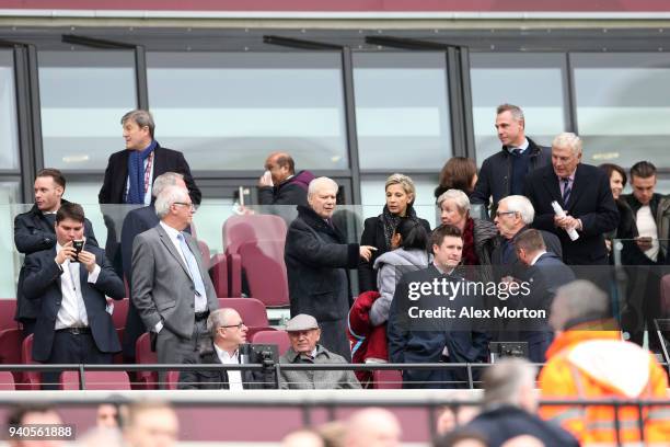 David Gold, Joint Chairman is seen during the Premier League match between West Ham United and Southampton at London Stadium on March 31, 2018 in...