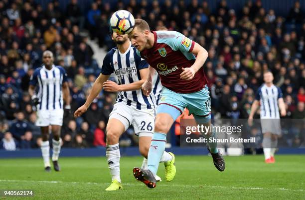 Chris Wood of Burnley scores his sides second goal during the Premier League match between West Bromwich Albion and Burnley at The Hawthorns on March...