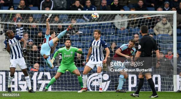 Ashley Barnes of Burnley scores his sides first goal during the Premier League match between West Bromwich Albion and Burnley at The Hawthorns on...