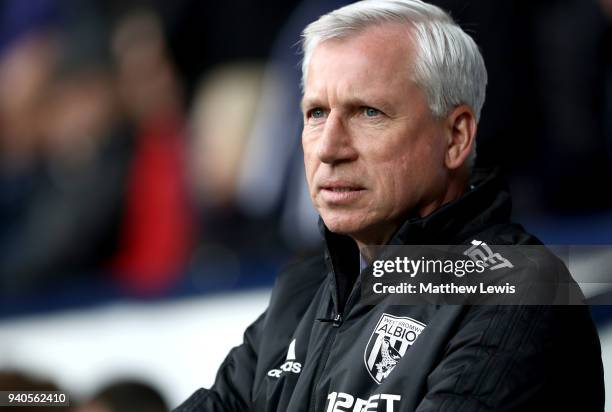 Alan Pardew, Manager of West Bromwich Albion looks on prior to the Premier League match between West Bromwich Albion and Burnley at The Hawthorns on...