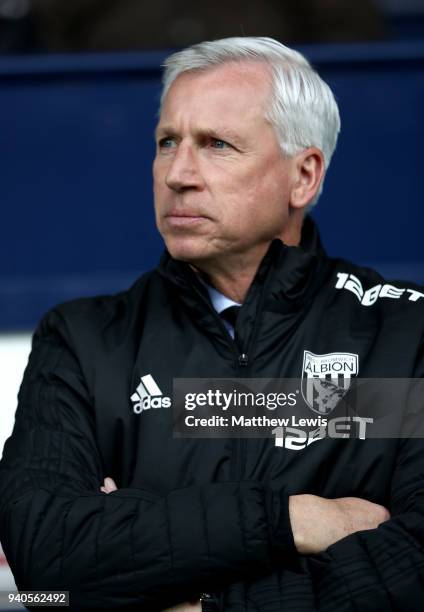 Alan Pardew, Manager of West Bromwich Albion looks on prior to the Premier League match between West Bromwich Albion and Burnley at The Hawthorns on...