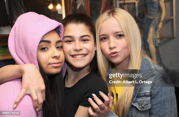 Devenaty Perkins, Dylan Conrique and Elam Roberson celebrate Connor Shane's Birthday held at Buca Di Beppo at Universal CityWalk on March 31, 2018 in...