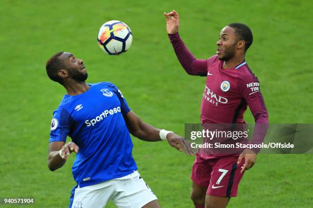 Yannick Bolasie of Everton battles with Raheem Sterling of Man City during the Premier League match between Everton and Manchester City at Goodison...