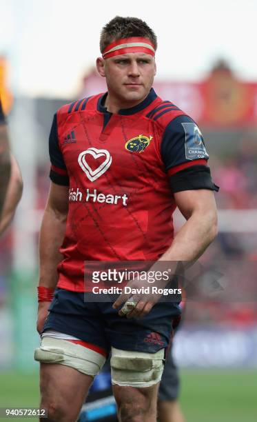 Stander of Munster looks on during the European Rugby Champions Cup match between Munster Rugby and RC Toulon at Thomond Park on March 31, 2018 in...