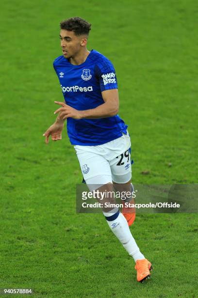 Dominic Calvert-Lewin of Everton in action during the Premier League match between Everton and Manchester City at Goodison Park on March 31, 2018 in...