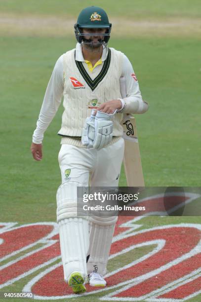 Nathan Lyon of Australia out for 8 runs during day 3 of the 4th Sunfoil Test match between South Africa and Australia at Bidvest Wanderers Stadium on...