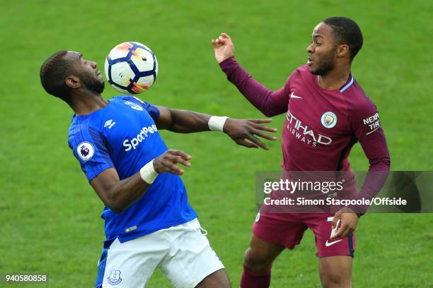 Yannick Bolasie of Everton battles with Raheem Sterling of Man City during the Premier League match between Everton and Manchester City at Goodison...