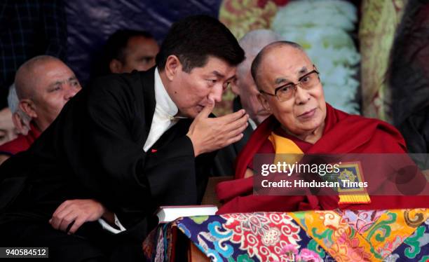 Tibetan Spiritual leader the Dalai Lama and President of CTA Lobsang Sangay during the "Thank You India" event organised by exile Tibetan government...