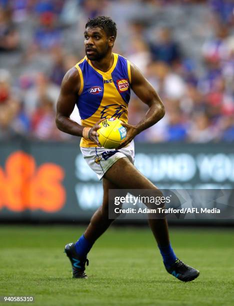 Liam Ryan of the Eagles in action during the 2018 AFL round 02 match between the Western Bulldogs and the West Coast Eagles at Etihad Stadium on...