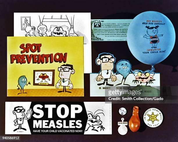 Marketing materials used to promote measles vaccination participation in the U.S. Image courtesy Centers for Disease Control , 1960.