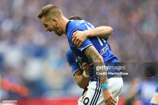 Guido Burgstaller of Schalke celebrates after he scored a goal to make it 2:0 during the Bundesliga match between FC Schalke 04 and Sport-Club...