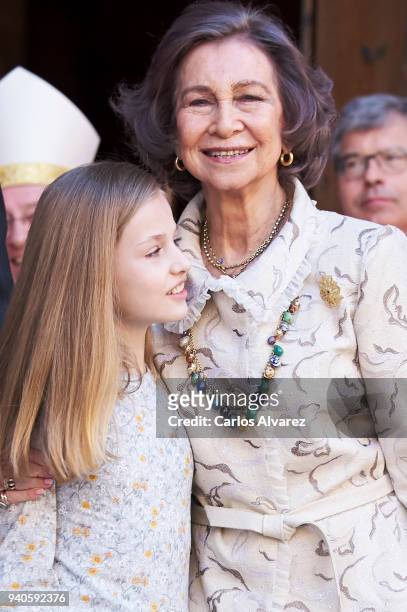Queen Sofia and Princess Leonor of Spain attend the Easter mass on April 1, 2018 in Palma de Mallorca, Spain.