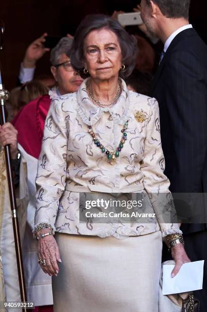 Queen Sofia attends the Easter mass on April 1, 2018 in Palma de Mallorca, Spain.