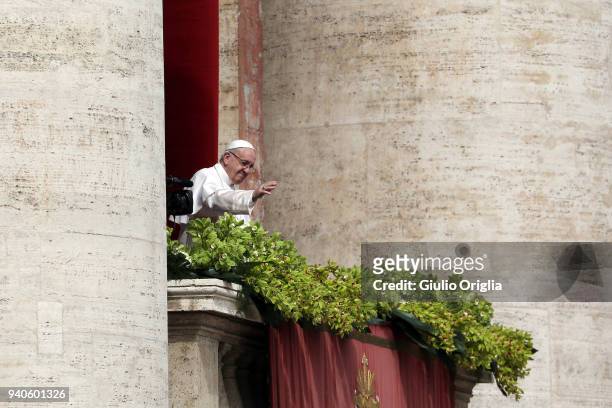 Pope Francis delivers his traditional 'Urbi et Orbi' Blessing to the City of Rome and to the World from the central balcony overlooking St. Peter's...