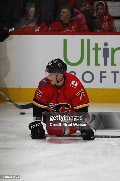 Micheal Ferland of the Calgary Flames skates against the Anaheim Ducks during an NHL game on January 6, 2018 at the Scotiabank Saddledome in Calgary,...