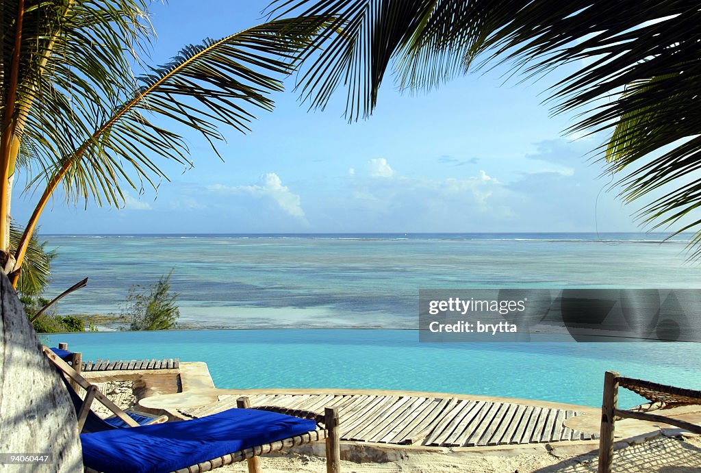 Infinity pool overlooking Indian Ocean at Kiwengwa Beach,Zanzibar,Tanzanai