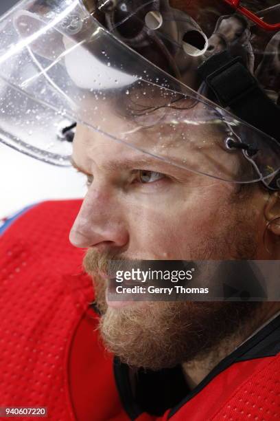 Mike Smith of the Calgary Flames skates against the Chicago Blackhawks during an NHL game on February 3, 2018 at the Scotiabank Saddledome in...