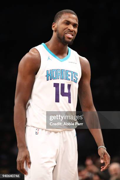 Michael Kidd-Gilchrist of the Charlotte Hornets reacts in the first quarter against the Brooklyn Nets during their game at Barclays Center on March...