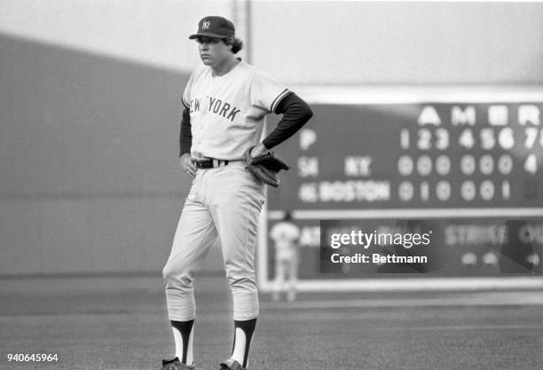 Yankees ace pitcher Ron Guidry, #49, receives a standing ovation from Yankee fans as he leaves the game after pitching six and one third innings.