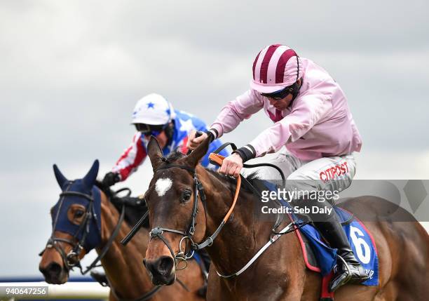Meath , Ireland - 1 April 2018; Lackaneen Leader, with Davy Russell up, right, on their way to finishing second alongside eventual third place...