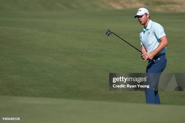 Sam Burns putts on the 18th green during the third round of the Web.com Tour's Savannah Golf Championship at the Landings Club Deer Creek Golf Course...