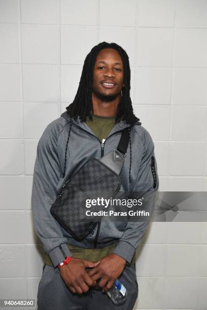 Player Todd Gurley backstage at V-103 Live Pop Up Concert at Philips Arena on March 31, 2018 in Atlanta, Georgia.