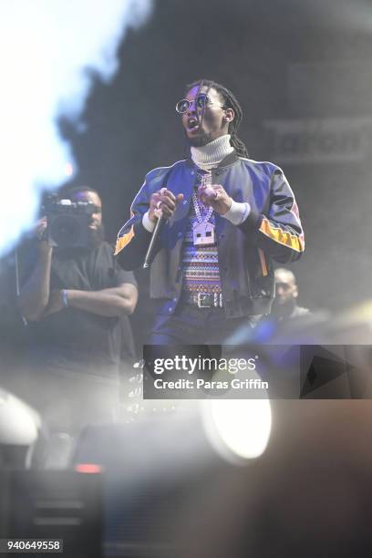 Rapper Offset of the Migos performs onstage in concert during V-103 Live Pop Up Concert at Philips Arena on March 31, 2018 in Atlanta, Georgia.