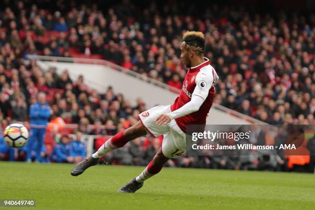 Pierre-Emerick Aubameyang of Arsenal scores a goal to make it 2-0 during the Premier League match between Arsenal and Stoke City at Emirates Stadium...