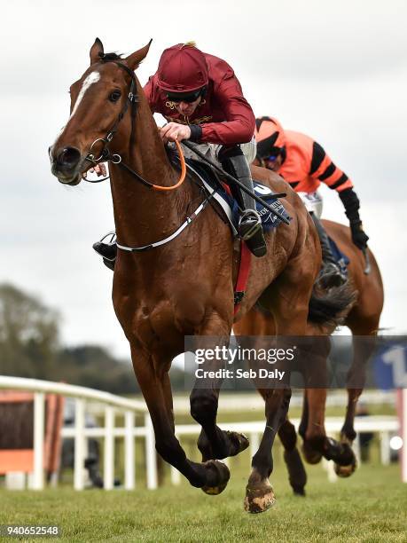 Meath , Ireland - 1 April 2018; Pallasator, left, with Davy Russell up, leads Jets, behind, with Robbie Power up, on their way to winning the...