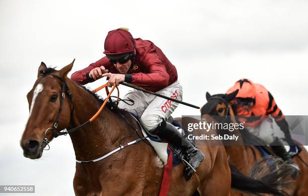 Meath , Ireland - 1 April 2018; Pallasator, left, with Davy Russell up, leads Jets, behind, with Robbie Power up, on their way to winning the...