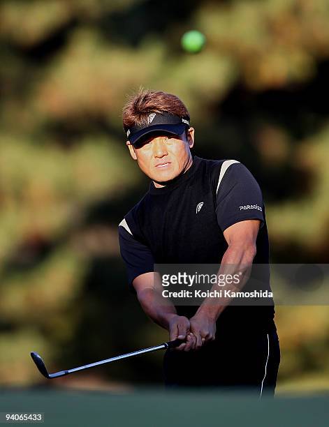 Shigeki Maruyama of Japan chips onto the green during the Nippon Series JT Cup at Tokyo Yomiuri Country Club on December 6, 2009 in Tokyo, Japan.