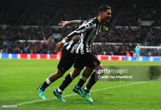 Ayoze Perze of Newcastle United celebrates after scoring the only goal of the game during the Premier League match between Newcastle United and...