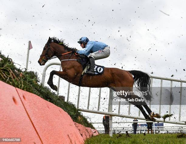 Meath , Ireland - 1 April 2018; Our Dougal, with Robbie Power up, jumps the first on their way to winning the BoyleSports Novice Handicap...