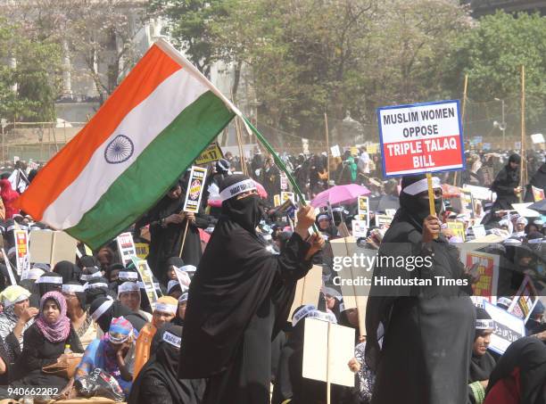 Thousands of Muslim women staged a silent protest march demanding withdrawal of the Bill banning triple talaq passed by Lok Sabha last December, at...