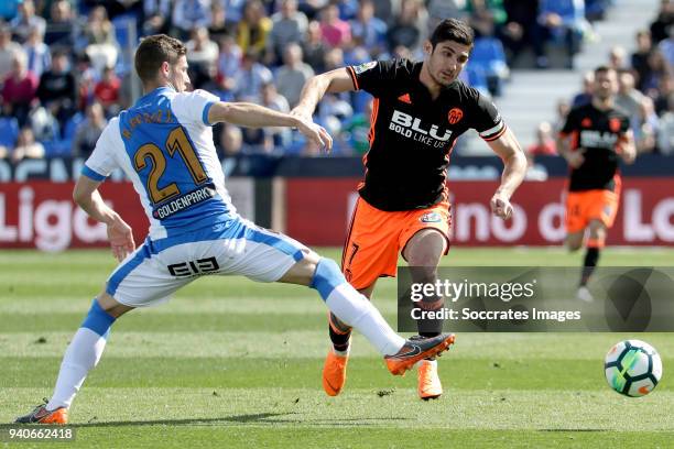 Ruben Perez of Leganes, Goncalo Guedes of Valencia CF during the La Liga Santander match between Atletico Madrid v Deportivo la Coruna at the Estadio...