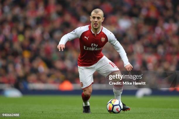 DJack Wilshere of Arsenal in action uring the Premier League match between Arsenal and Stoke City at Emirates Stadium on April 1, 2018 in London,...