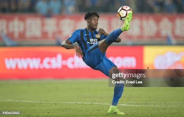 Richmond Boakye of Jiangsu Suning FC in action during the 2018 Chinese Super League match between Jiangsu Suning and Tianjin Teda at Nanjing Olympic...