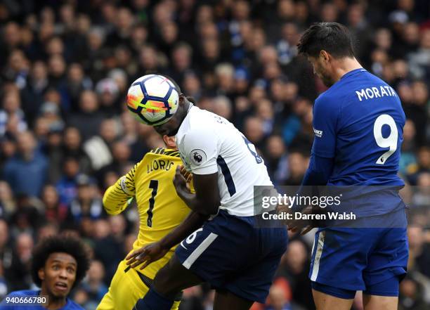 Alvaro Morata of Chelsea scores his sides first goal during the Premier League match between Chelsea and Tottenham Hotspur at Stamford Bridge on...