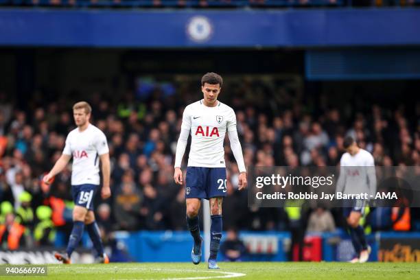 Dejected Dele Alli of Tottenham Hotspur after conceding the first goal during the Premier League match between Chelsea and Tottenham Hotspur at...