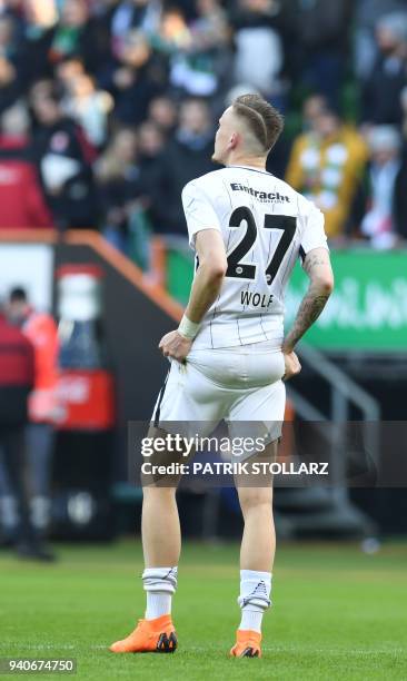 Frankfurt's German midfielder Marius Wolf reacts after the German first division Bundesliga football match Werder Bremen vs Eintracht Frankfurt, in...