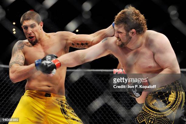 Fighter Brendan Schaub battles UFC fighter Roy Nelson during their Heavyweight Finale fight at The Ultimate Fighter Season 10 Finale on December 5,...