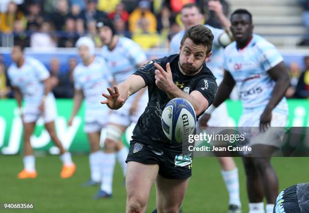 Greig Laidlaw of Clermont during the European Rugby Champions Cup match between ASM Clermont Auvergne and Racing 92 at Stade Marcel Michelin on April...