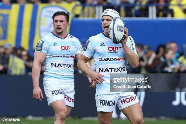 Pat Lambie, Camille Chat of Racing 92 during the European Rugby Champions Cup match between ASM Clermont Auvergne and Racing 92 at Stade Marcel...