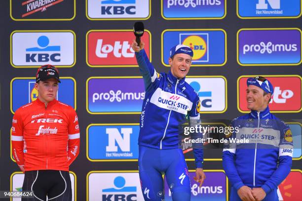 Podium / Mads Pedersen of Denmark and Team Trek Segafredo / Niki Terpstra of The Netherlands and Team Quick-Step Floors / Philippe Gilbert of Belgium...