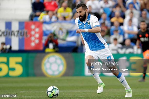 Dimitrios Siovas of Leganes during the La Liga Santander match between Leganes v Valencia at the Estadio Municipal de Butarque on April 1, 2018 in...